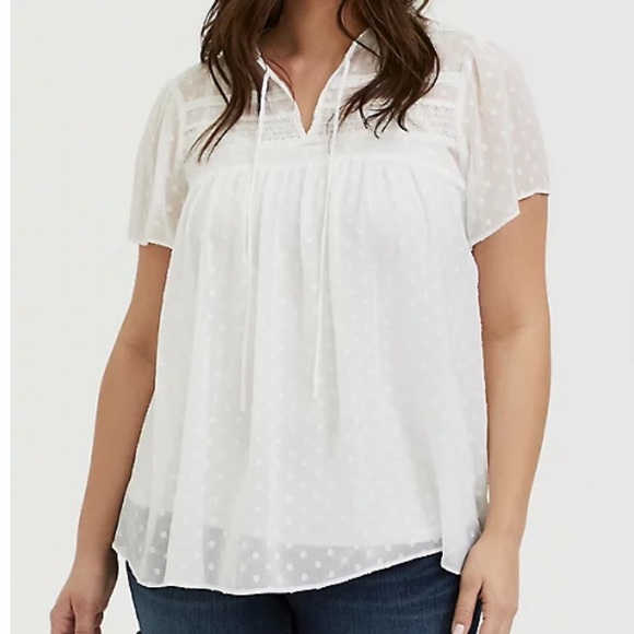 torrid Tops - NWOT WHITE SWISS DOT CRINKLE GAUZE PEASANT BLOUSE